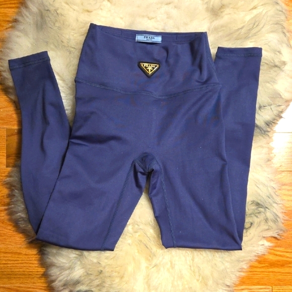 Prada Blue Leggings with Seamless Design and Wide Waistband - Picture 1 of 8